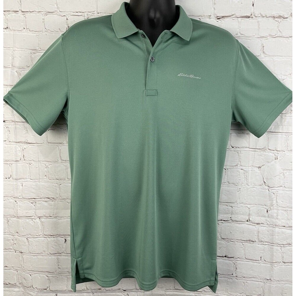 Eddie Bauer Men's Size M "Free Dry" Golf Green Polyester Short Sleeve Polo Shirt